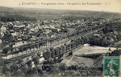 Carte postale ancienne Vue générale (Sud). — Perspective des Promenades — Étampes (Essonne)