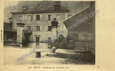 Carte postale ancienne Inondation du 20 Janvier 1910 — Delle (Territoire de Belfort)