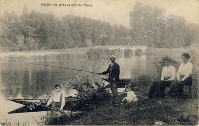Carte postale ancienne La pêche au bord de l'Yonne — Bassou (Yonne)