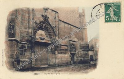 Carte postale ancienne Façade de l'Eglise — Migé (Yonne)