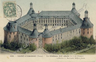 Carte postale ancienne Le Château XIIe siècle (vu à vol d'oiseau) — Saint-Fargeau (Yonne)