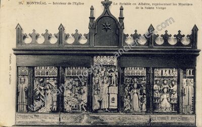 Carte postale ancienne Intérieur de l'Eglise. Le Retable en Albâtre — Montréal (Yonne)