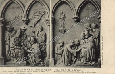Carte postale ancienne Eglise de Cudot Sainte-Alpais. — Bas-relief du tombeau — Cudot (Yonne)