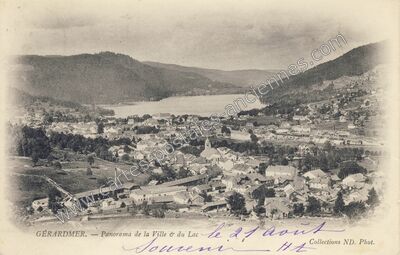 Carte postale ancienne Panorama de la Ville & du Lac — Gérardmer (Vosges)