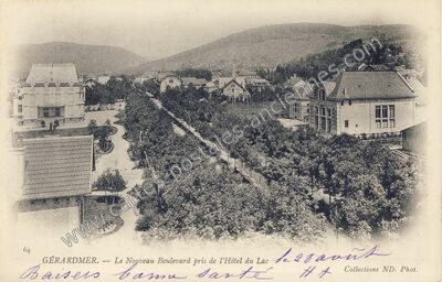 Carte postale ancienne Le Nouveau Boulevard pris de l'Hôtel du Lac — Gérardmer (Vosges)