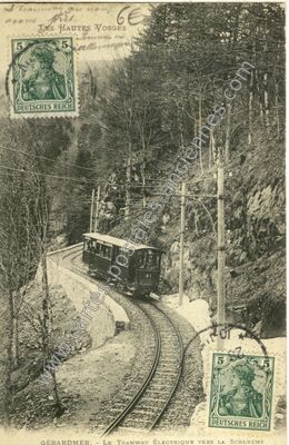 Carte postale ancienne Le Tramway Électrique vers la Schlucht — Gérardmer (Vosges)