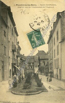 Carte postale ancienne Square Gentilhomme, érigé en 1909 sur l'emplacement de l'Augronne — Plombières-les-Bains (Vosges)