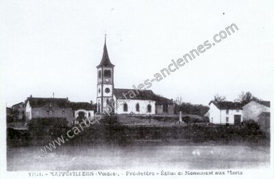 Carte postale ancienne Presbytère - Église et Monument aux Morts — Xaffévillers (Vosges)