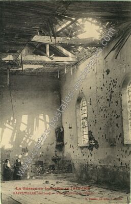 Carte postale ancienne La Guerre en Lorraine. Xaffeviller bombardé. Vue latérale de l'Eglise — Xaffévillers (Vosges)