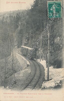 Carte postale ancienne Le Tramway Électrique vers la Schlucht — Gérardmer (Vosges)