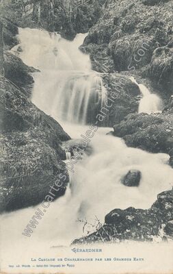 Carte postale ancienne La Cascade de Charlemagne par les Grandes Eaux — Gérardmer (Vosges)