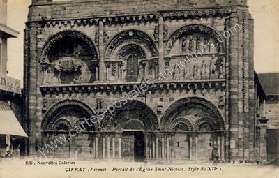 Carte postale ancienne Portail de l'Église Saint-Nicolas. Style du XIIe s — Civray (Vienne)