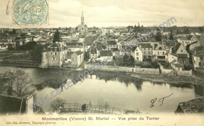 Carte postale ancienne St. Martial — Vue prise du Terrier — Montmorillon (Vienne)