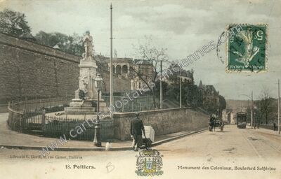 Carte postale ancienne Monument des Coloniaux, Boulevard Solférino — Poitiers (Vienne)
