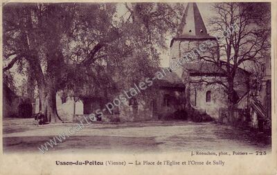Carte postale ancienne La Place de l'Eglise et l'Orme de Sully — Usson-du-Poitou (Vienne)
