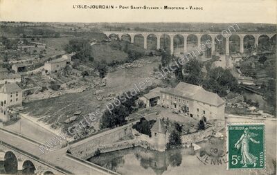 Carte postale ancienne Pont Saint-Sylvain - Minoterie - Viaduc — L'Isle-Jourdain (Vienne)