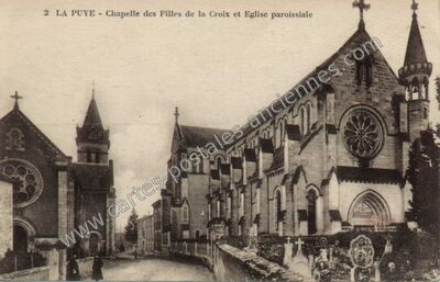 Carte postale ancienne Chapelle des Filles de la Croix et Eglise paroissiale — La Puye (Vienne)