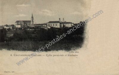 Carte postale ancienne Eglise paroissiale et Séminaire — Chavagnes-en-Paillers (Vendée)