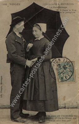 Carte postale ancienne Le Maraîchinage sous le parapluie — Challans (Vendée)