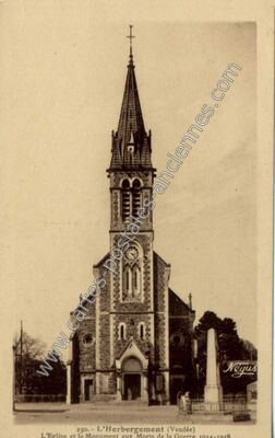 Carte postale ancienne L'Eglise et le Monument aux Morts de la Guerre 1914-1918 — L'Herbergement (Vendée)