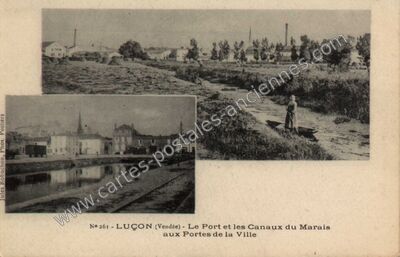Carte postale ancienne Le Port et les Canaux du Marais aux Portes de la Ville — Luçon (Vendée)
