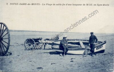 Carte postale ancienne La Plage de sable fin d'une longueur de 20 kil. en ligne droite — Notre-Dame-de-Monts (Vendée)