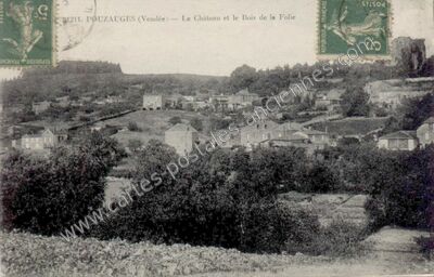 Carte postale ancienne Le Château et le Bois de la Folie — Pouzauges (Vendée)