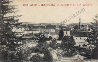 Carte postale ancienne Pensionnat St-Gabriel - Eglise paroissiale — Saint-Laurent-sur-Sèvre (Vendée)