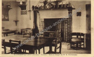 Carte postale ancienne Cuisine - Salle à manger de Mr G. Clémenceau — Saint-Vincent-sur-Jard (Vendée)