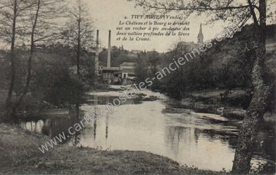 Carte postale ancienne Le Château et le Bourg se dressent sur un rocher à pic au-dessus des deux vallées… — Tiffauges (Vendée)