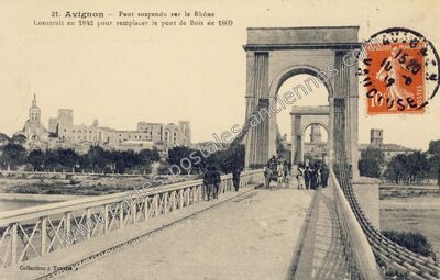 Carte postale ancienne Pont suspendu sur le Rhône — Avignon (Vaucluse)