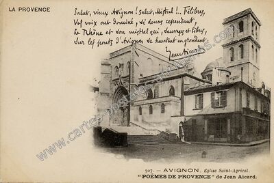 Carte postale ancienne Eglise Saint-Agricol. "POËMES DE PROVENCE" de Jean Aicard — Avignon (Vaucluse)