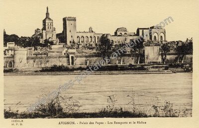 Carte postale ancienne Palais des Papes - Les Remparts et le Rhône — Avignon (Vaucluse)