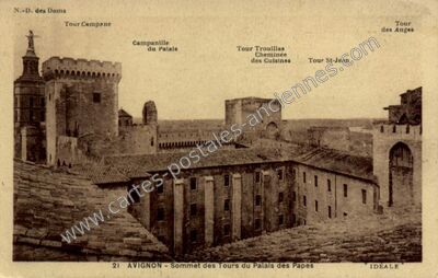 Carte postale ancienne Sommet des Tours du Palais des Papes — Avignon (Vaucluse)