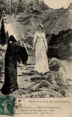 Carte postale ancienne Rencontre de Pétrarque et de Laure — Fontaine-de-Vaucluse (Vaucluse)