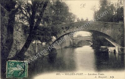 Carte postale ancienne Les deux Ponts — Solliès-Pont (Var)