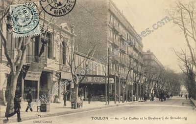 Carte postale ancienne Le Casino et le Boulevard de Strasbourg — Toulon (Var)