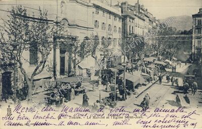 Carte postale ancienne Le Marché et l'Eglise Saint-Jean — Toulon (Var)