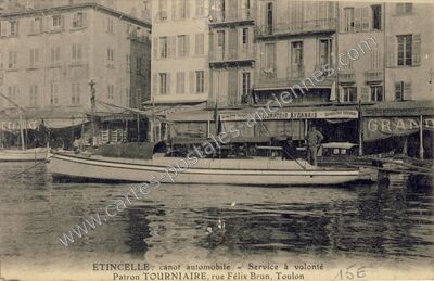 Carte postale ancienne ETINCELLE, canot automobile - Service à volonté — Toulon (Var)