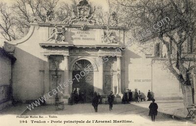 Carte postale ancienne Porte principale de l'Arsenal Maritime — Toulon (Var)