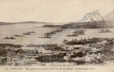 Carte postale ancienne Vue générale de la Ville et de la Rade - L'Escadre-B.C — Toulon (Var)
