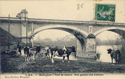 Carte postale ancienne Pont de Cahors - Rive gauche (Vue d'amont) — Montauban (Tarn-et-Garonne)