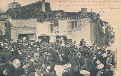 Carte postale ancienne Industrie du chapeau de paille - Marché de Puy-Laroque - Achat de tresses — Puylaroque (Tarn-et-Garonne)