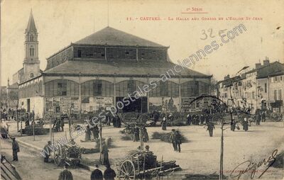 Carte postale ancienne La Halle aux Grains et l'Église St-Jean — Castres (Tarn)