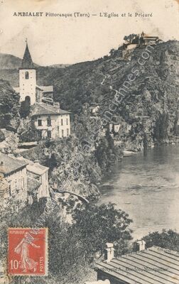 Carte postale ancienne L'Eglise et le Prizuré — Ambialet (Tarn)