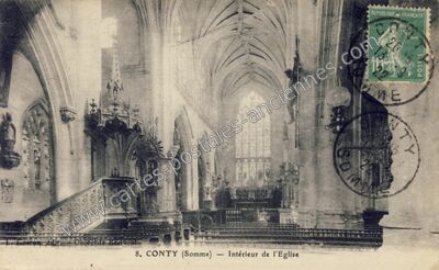 Carte postale ancienne Intérieur de l'Eglise — Conty (Somme)
