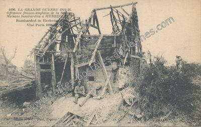 Carte postale ancienne LA GRANDE GUERRE 1914-16. Offensive franco-anglaise de la Somme. Maisons bombardées — Herbécourt (Somme)