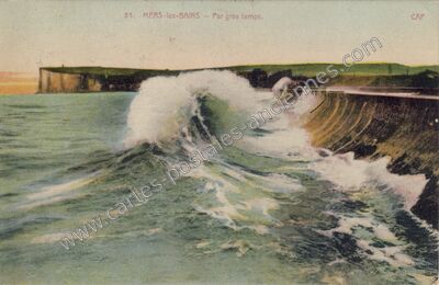Carte postale ancienne Par gros temps — Mers-les-Bains (Somme)