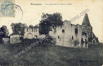 Carte postale ancienne Vue générale du Château féodal — Picquigny (Somme)