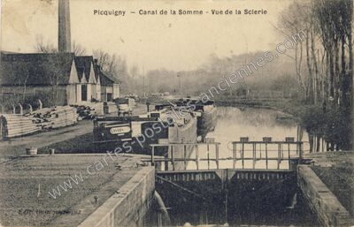 Carte postale ancienne Canal de la Somme - Vue de la Scierie — Picquigny (Somme)